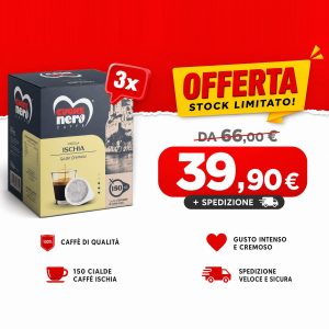Offerta 450 cialde caffè Cuorenero miscela Ischia, 3 confezioni da 150 cialde a 39,90€